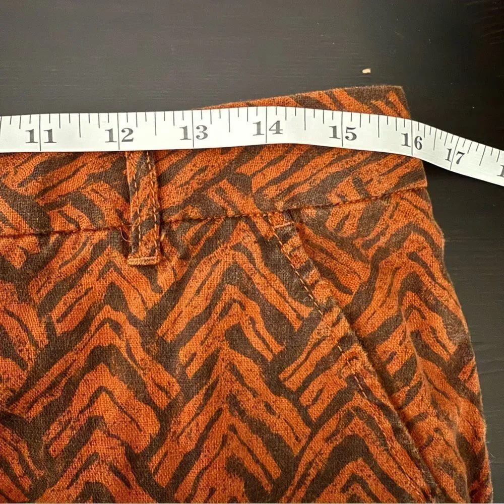 Garnet Hill Pants Womens Sz 8 Orange Rust 100% Linen Chevron Print Wide Leg Boho
